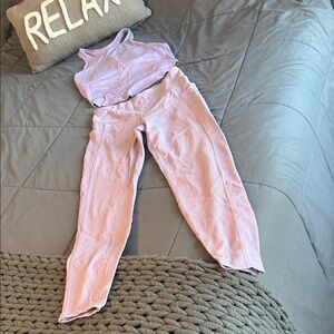 Lilac Lavender Light Purple S Ribbed Sports Bra Tank Leggings Pants Set Yoga
